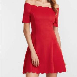 Scallop Edge Bardot Neckline Fit And Flare Dress